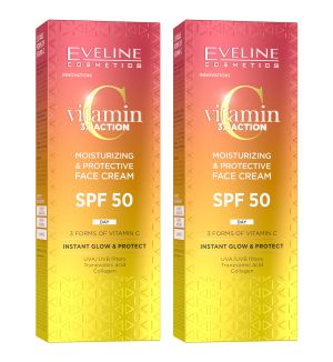 (BUNDLE OF 2) EVELINE VITAMIN C 3X ACTION MOISTURIZING & PROTECTIVE FACE CREAM SPF50 30ML