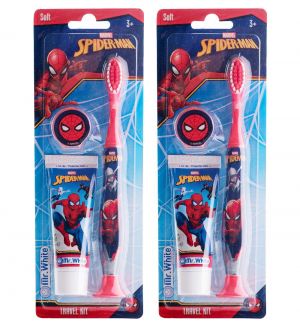 (BUNDLE OF 2) MR WHITE SPIDERMAN TRAVEL KIT TOOTHBRUSH WITH TOOTHPASTE 25ML