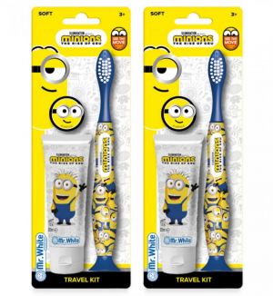 (BUNDLE OF 2) MR WHITE MINIONS TRAVEL KIT TOOTHBRUSH WITH TOOTHPASTE 25ML