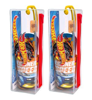(BUNDLE OF 2) MR WHITE HOT WHEELS TRAVEL KIT TOOTHBRUSH WITH TOOTHPASTE 75ML & BEAKER
