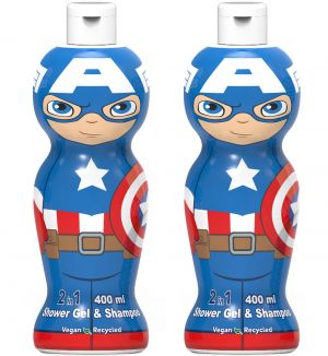 (BUNDLE OF 2) AIR VAL CAPTAIN AMERICA 1D SHOWER GEL & SHAMPOO 2 IN 1 400ML