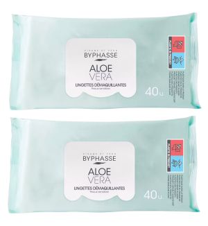 (BUNDLE OF 2) BYPHASSE MAKE UP REMOVER WIPES 40'S ALOE VERA - SENSITIVE SKIN