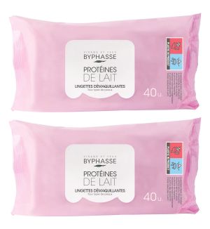 (BUNDLE OF 2) BYPHASSE MAKE UP REMOVER WIPES 40'S MILK PROTEINS