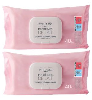 (BUNDLE OF 2) BYPHASSE MAKE UP REMOVER WIPES 40'S MILK PROTEINS