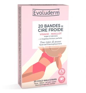 EVOLUDERM HAIR REMOVAL COLD WAX STRIPS FACE & BIKINI (20PCS)