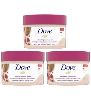 (BUNDLE OF 3) DOVE EXFOLIATING BODY POLISH POMEGRANATE SEEDS & SHEA BUTTER 298G