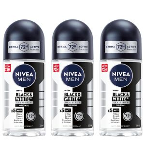 (BUNDLE OF 3) NIVEA MEN DEODORANT ROLL ON BLACK & WHITE INVISIBLE ORIGINAL 50ML