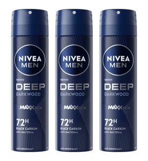 (BUNDLE OF 3) NIVEA MEN DEODORANT SPRAY DEEP BLACK CARBON 150ML