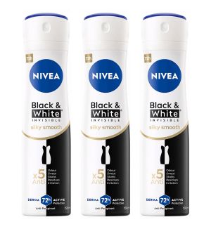 (BUNDLE OF 3) NIVEA DEODORANT SPRAY BLACK & WHITE INVISIBLE SILKY SMOOTH 150ML