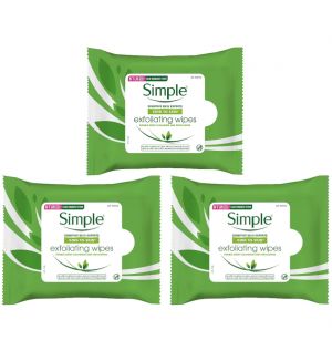 (BUNDLE OF 3) SIMPLE KIND TO SKIN EXFOLIATING CLEANSING FACIAL WIPES 25'S
