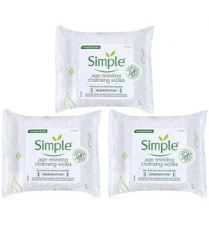 (BUNDLE OF 3) SIMPLE REGENERATION AGE RESISTING CLEANSING FACIAL WIPES 25'S  (EXP: 01/2025)
