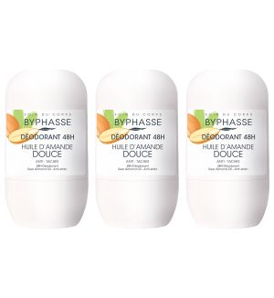(BUNDLE OF 3) BYPHASSE DEODORANT ROLL ON A' L HULIE D'AMANDE DOUCE 50ML