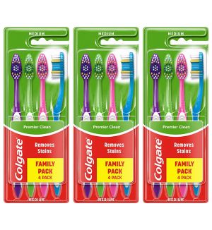(BUNDLE OF 3) COLGATE TOOTHBRUSH PREMIER CLEAN 4 PACK (MEDIUM)