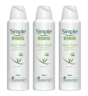 (BUNDLE OF 3) SIMPLE ALOE FRESH ANTIPERSPIRANT SPRAY 250ML