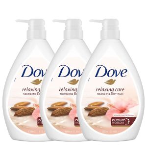 (BUNDLE OF 3) DOVE BODY WASH ALMOND CREAM & HIBISCUS 1L