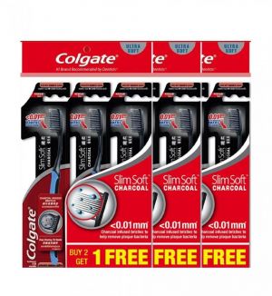 (BUNDLE OF 3) COLGATE SLIMSOFT CHARCOAL TOOTHBRUSH 2+1 (ULTRA SOFT)