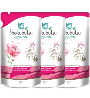 (BUNDLE OF 3) SHOKUBUTSU FLORAL BLOOM MOISTURIZING BODY WASH REFILL 500G