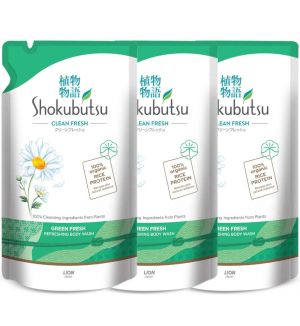 (BUNDLE OF 3) SHOKUBUTSU GREEN FRESH REFRESHING BODY WASH REFILL 500G
