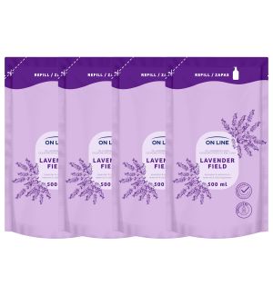 (BUNDLE OF 4) ON LINE HAND & BODY WASH WITH OIL LAVENDER FIELD REFILL 500ML