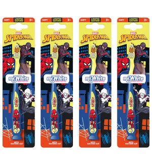 (BUNDLE OF 4) MR WHITE SPIDERMAN TOOTHBRUSH WITH SUCTION & COVER