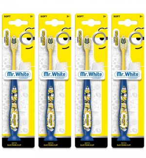 (BUNDLE OF 4) MR WHITE MINIONS TOOTHBRUSH WITH SUCTION AND COVER