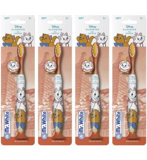 (BUNDLE OF 4) MR WHITE THE ARISTOCATS TOOTHBRUSH WITH SUCTION AND COVER