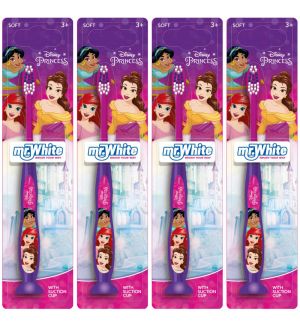 (BUNDLE OF 4) MR WHITE DISNEY PRINCESS TOOTHBRUSH WITH SUCTION AND COVER