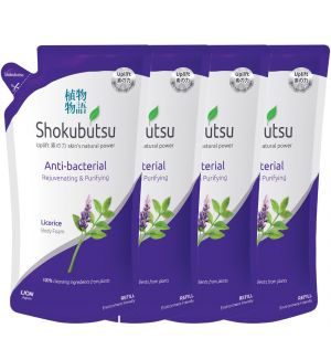 (BUNDLE OF 4)  SHOKUBUTSU ANTI-BACTERIAL BODY FOAM REFILL 600ML REJUVENATING & PURIFYING