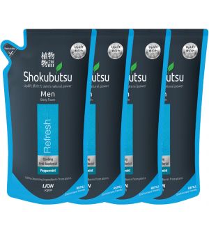 (BUNDLE OF 4) SHOKUBUTSU MEN BODY FOAM REFILL 600ML REFRESH