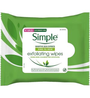 SIMPLE KIND TO SKIN EXFOLIATING CLEANSING FACIAL WIPES 25'S