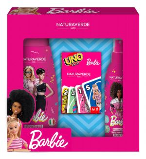 NATURAVERDE BARBIE BUBBLE BATH 300ML & SPRAY CONDITIONER 200ML + UNO PLAYING CARDS GIFT SET