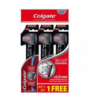 COLGATE SLIMSOFT CHARCOAL TOOTHBRUSH 2+1 (ULTRA SOFT)